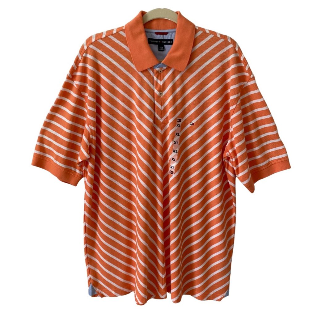 TOMMY HILFIGER POLO SHIRT XL ORANGE DIAGONAL STRIPE VERY UNIQUE SHIRT